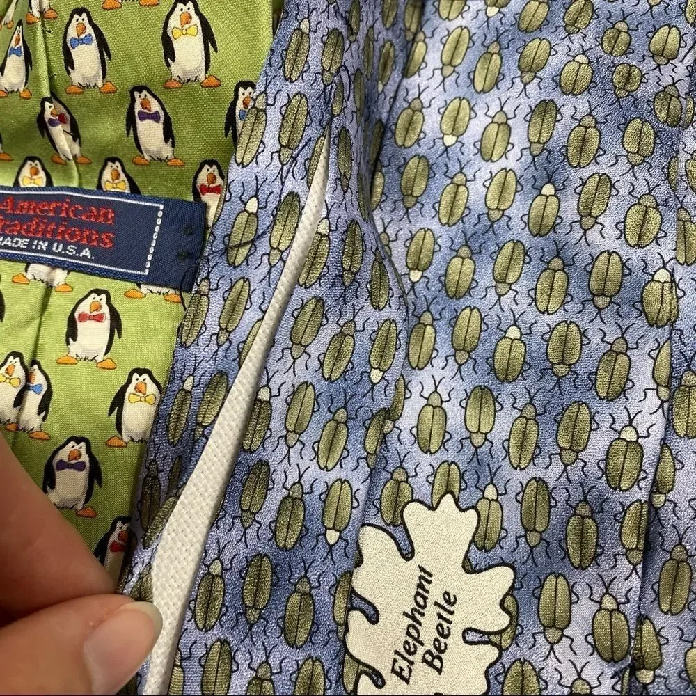 Set of Novelty Ties Tabasco Fish Beetles Penguins